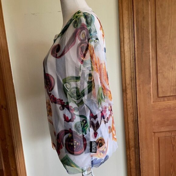 VERSACE JEANS COUTURE Black/White Racerback Tulle Baroque Jewels Overlay Top S - Picture 12 of 17